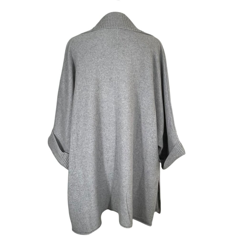 Poetry 100% Cashmere Open Front Cardigan Sweater Gray Knit Pocket Cocoon Wrap L View 4